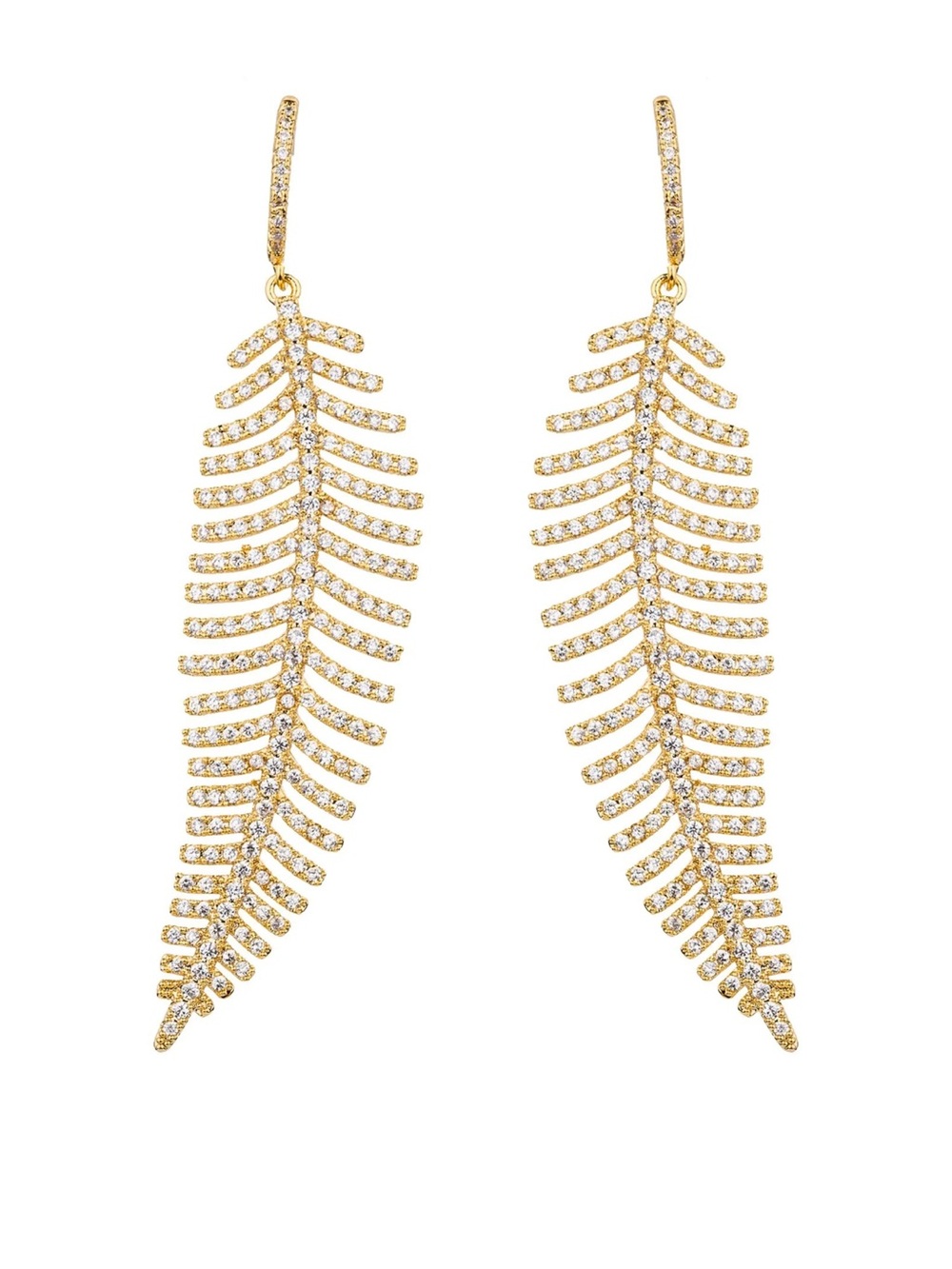 Eye Candy Los Angeles gold and glass crystal feather earrings
